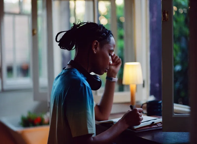 a person writing in a journal
